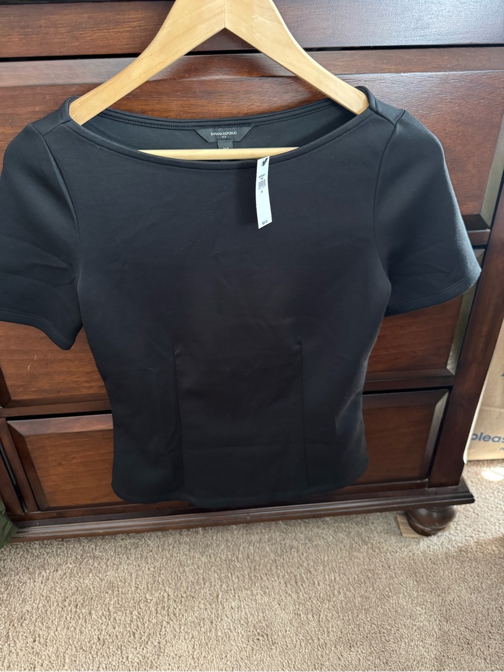 Banana Republic Black Short Sleeve Ponte Top with Seam Detailing